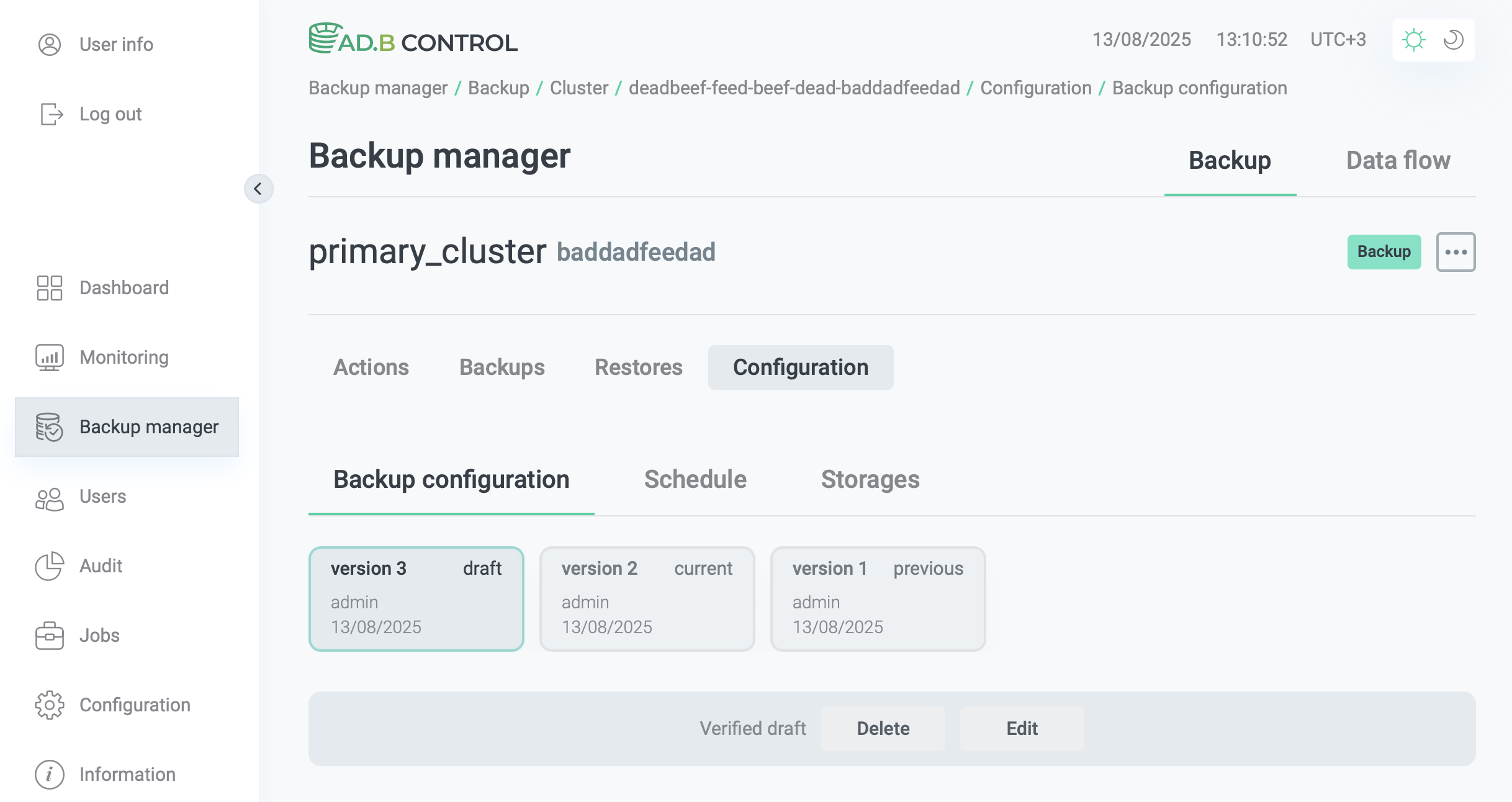 Configuration in the draft status