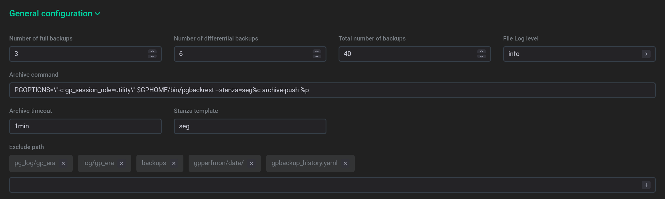 The General configuration section
