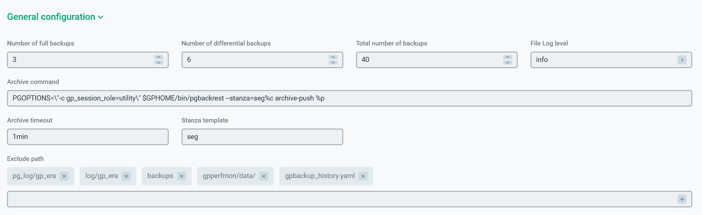 The General configuration section