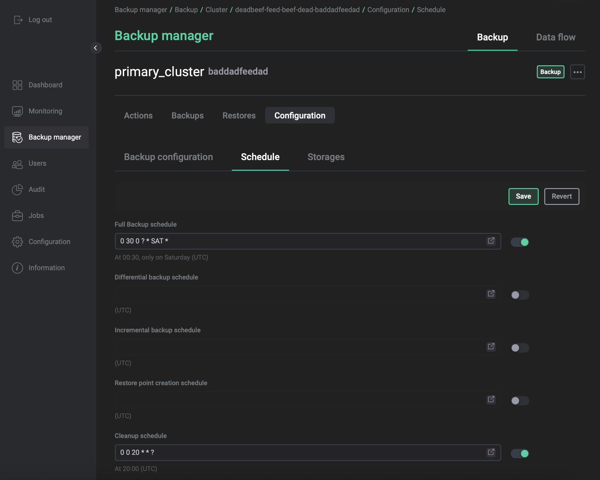 The Configuration → Schedule tab
