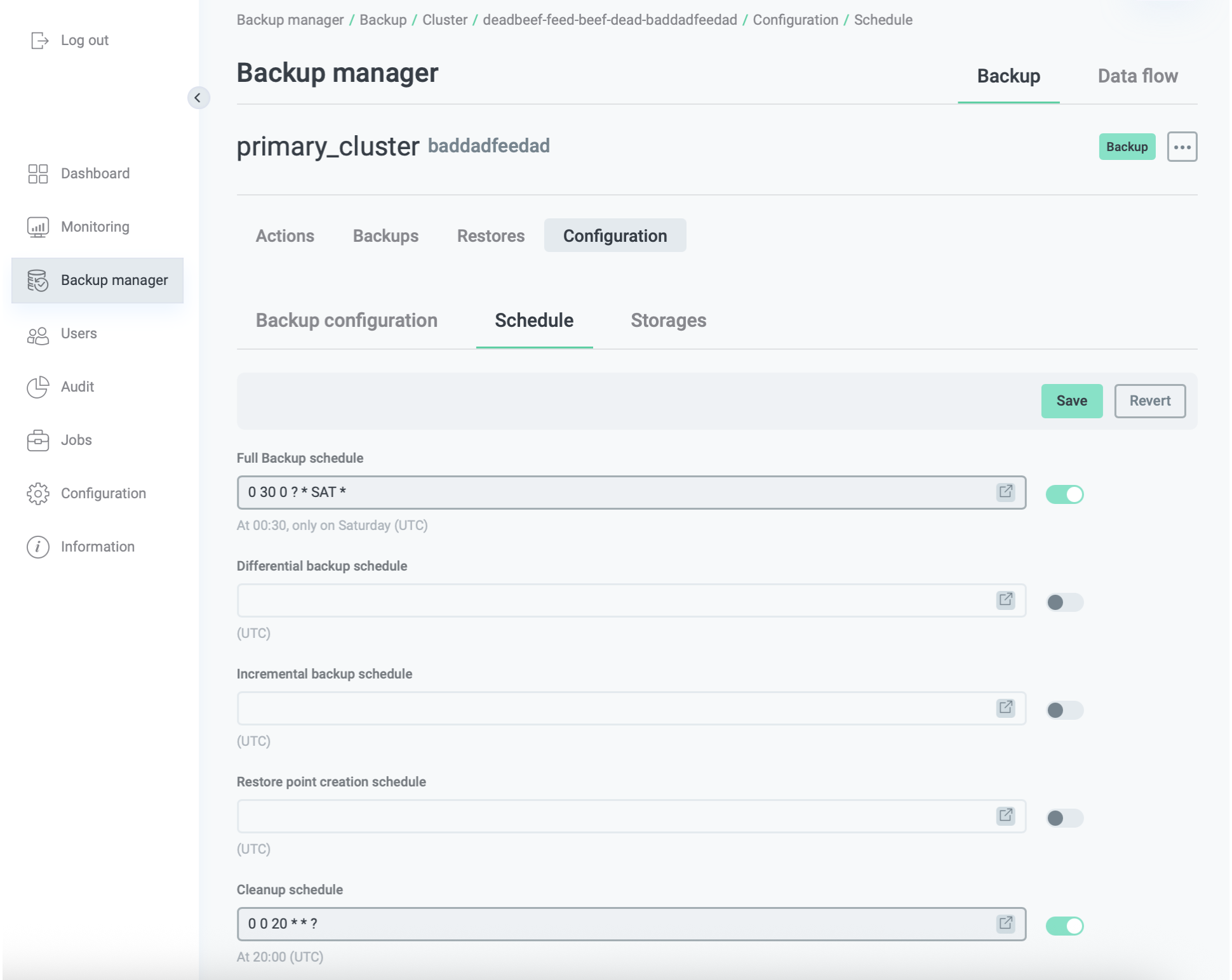 The Configuration → Schedule tab
