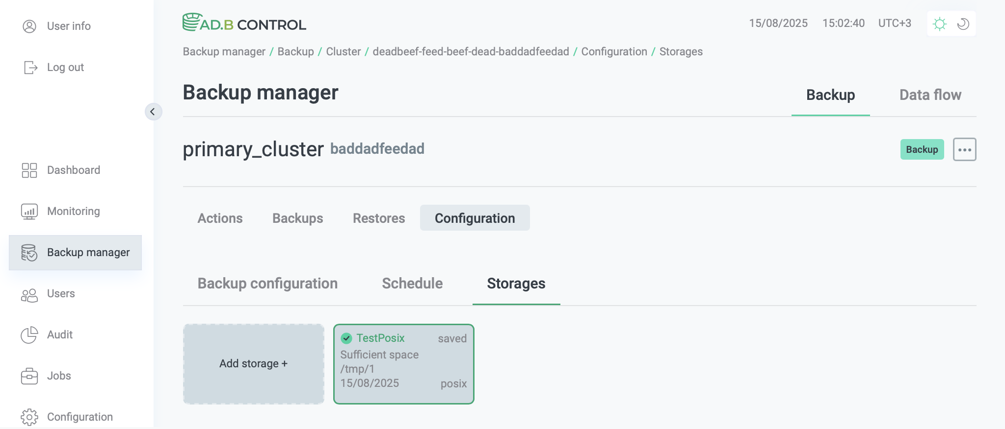 The Configuration → Storages tab