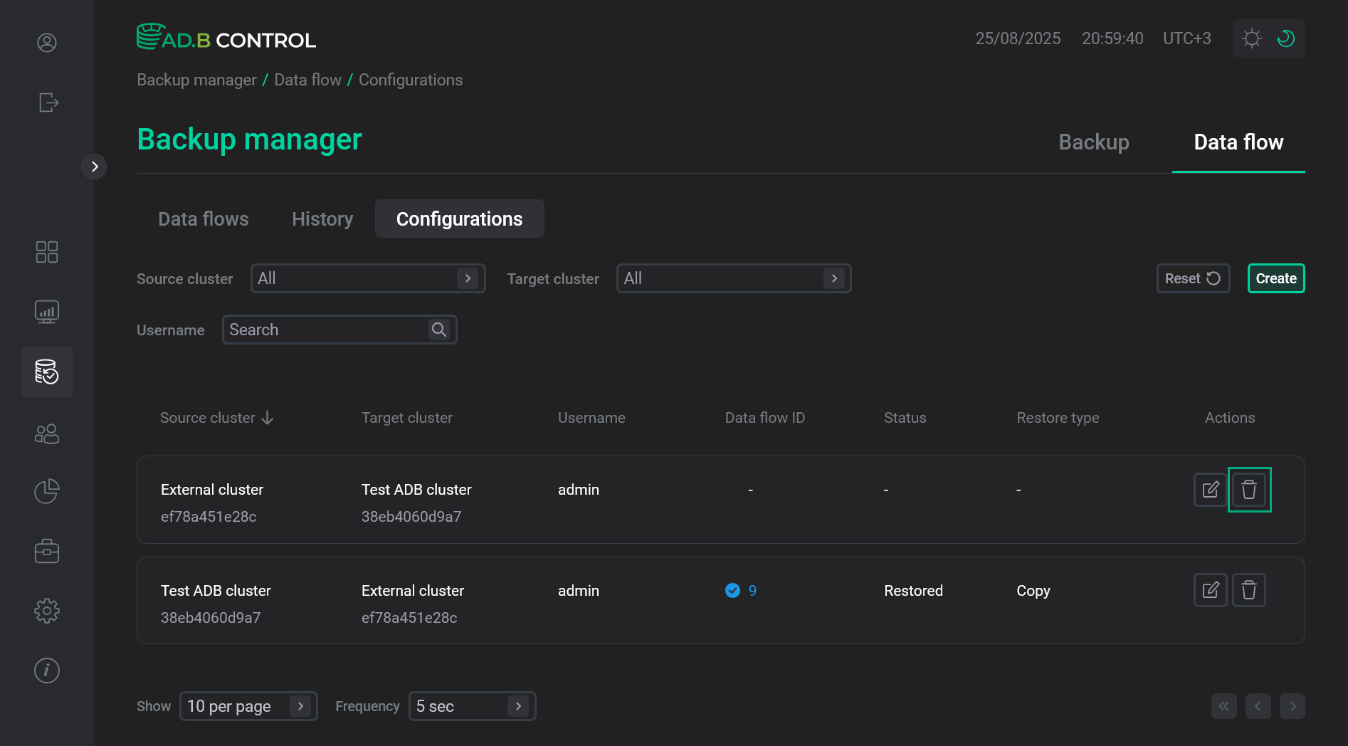 Switch to deleting a configuration