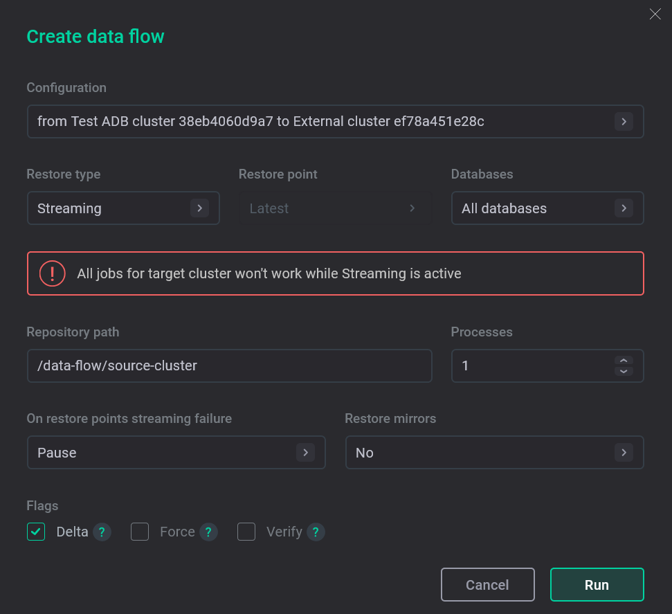Data flow configuration with the Streaming type