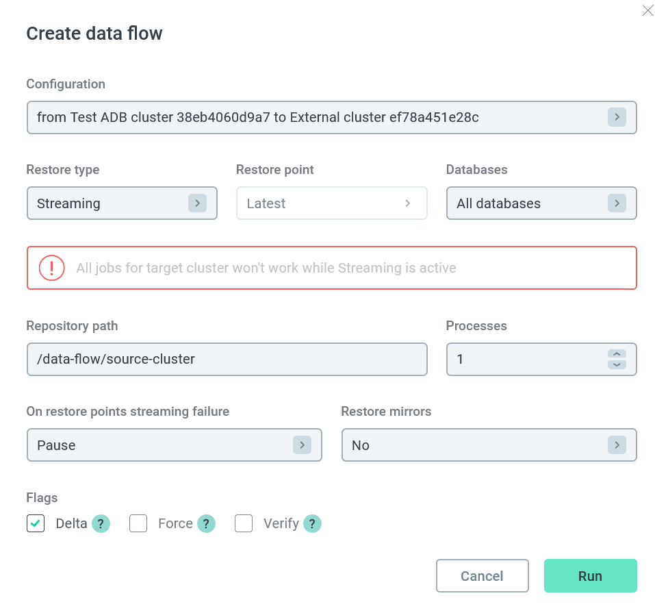 Data flow configuration with the Streaming type