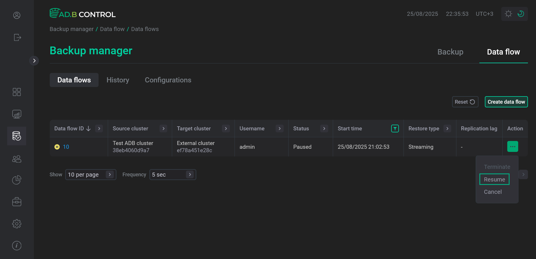 Go to resuming a data flow