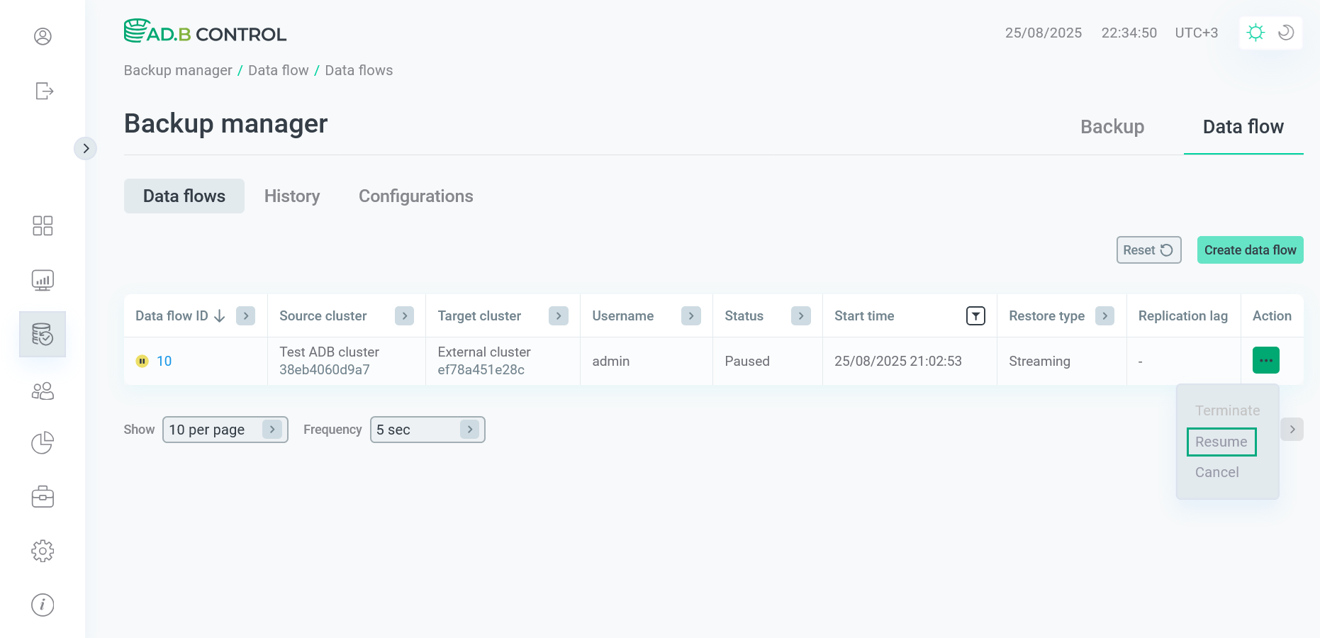 Go to resuming a data flow