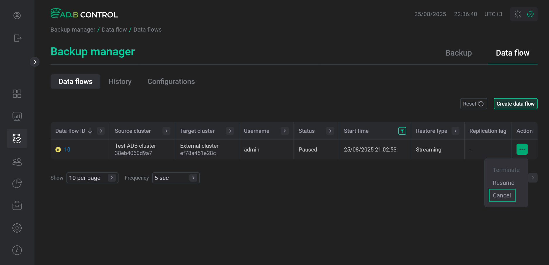 Go to cancelling a data flow
