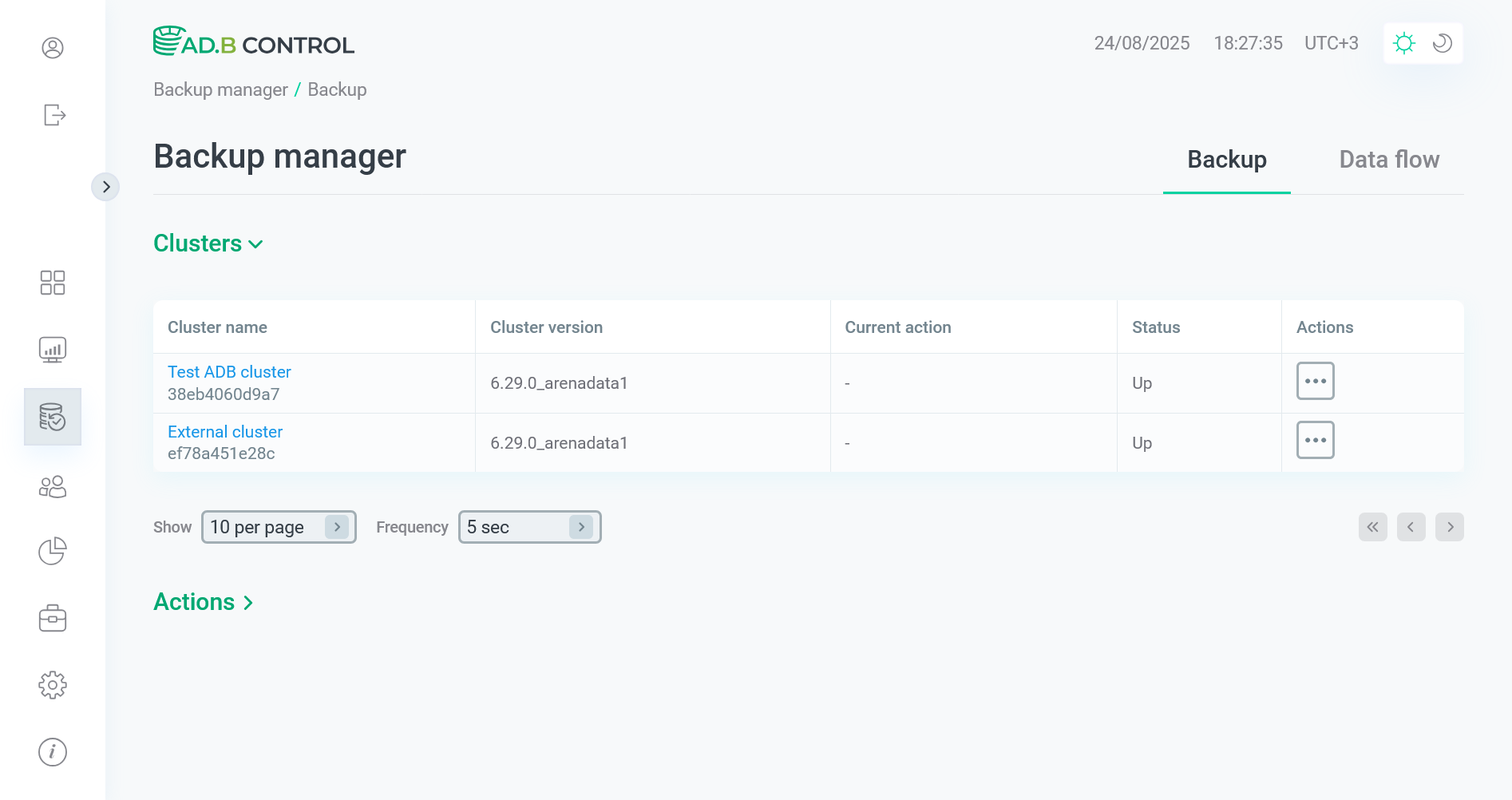 Both clusters are available on the Backup manager page