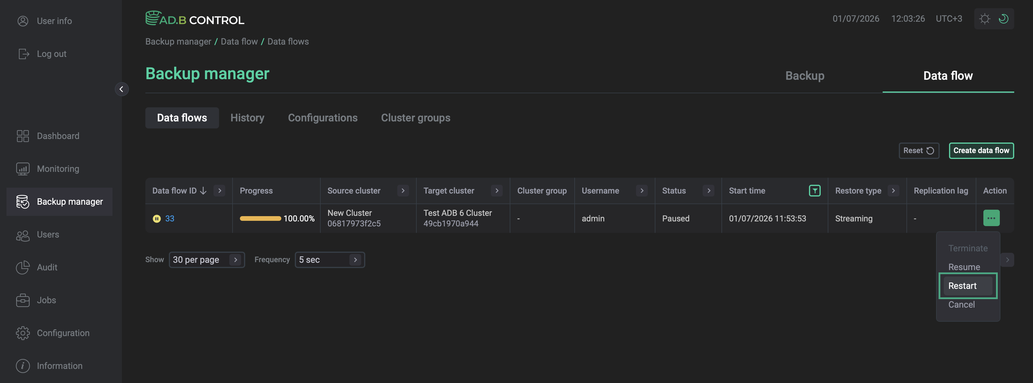 Go to restarting a data flow