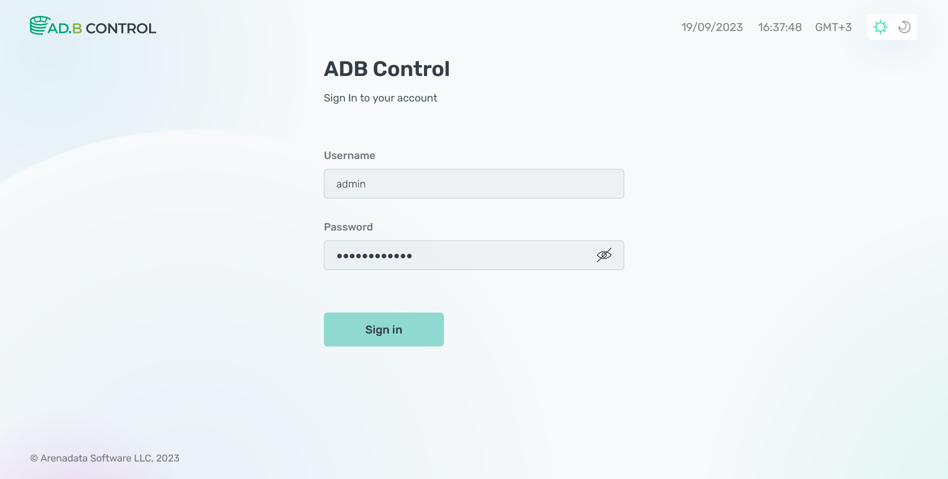 Log in to ADB Control with a new password