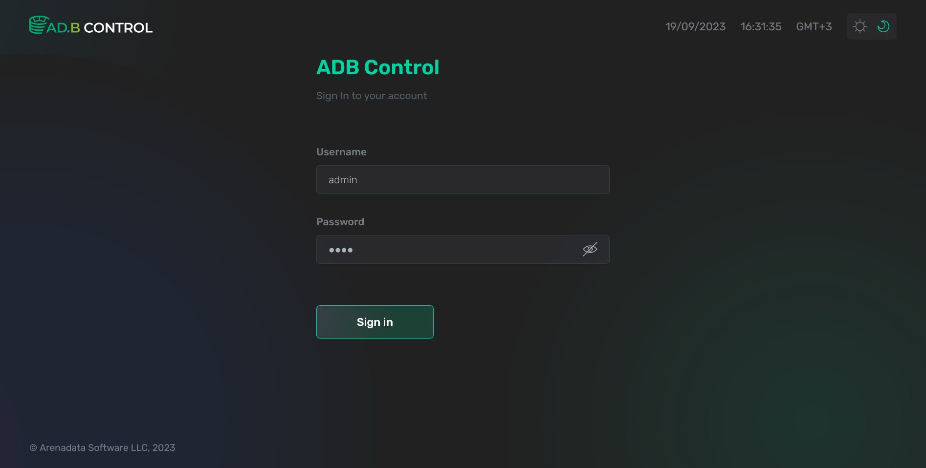 Log in to ADB Control