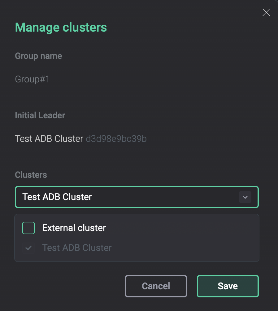 Manage clusters dialog