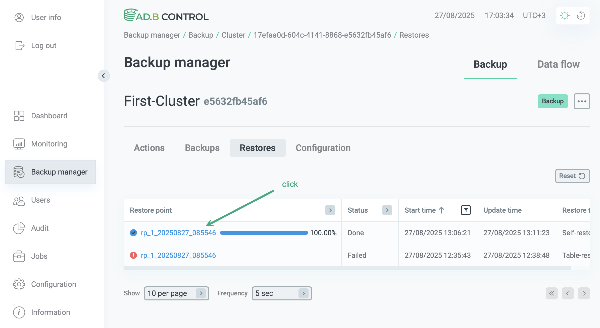 Select a restore operation