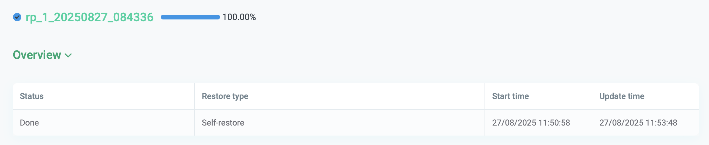 Restore details: general table