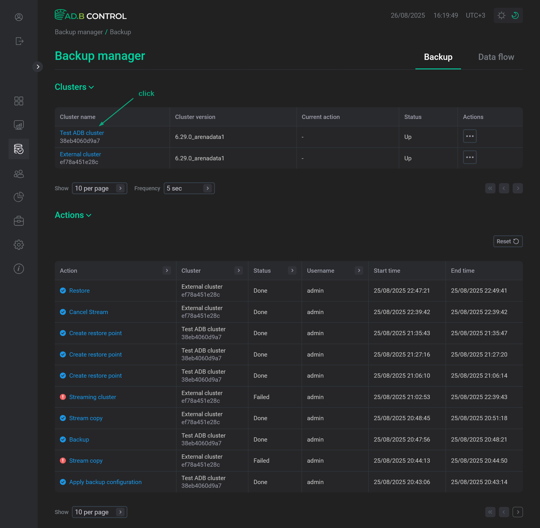 Select the ADB cluster