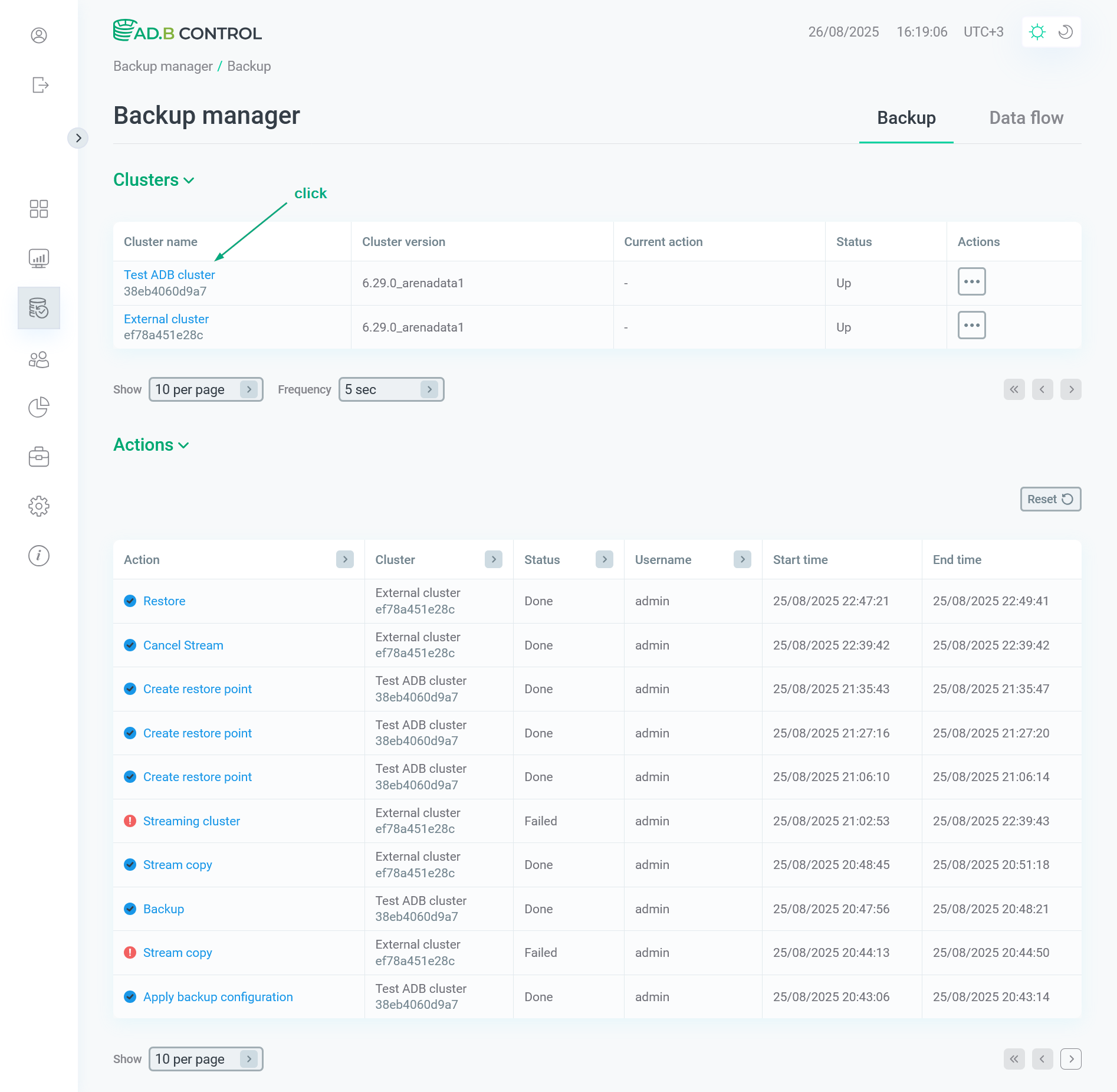 Select the ADB cluster