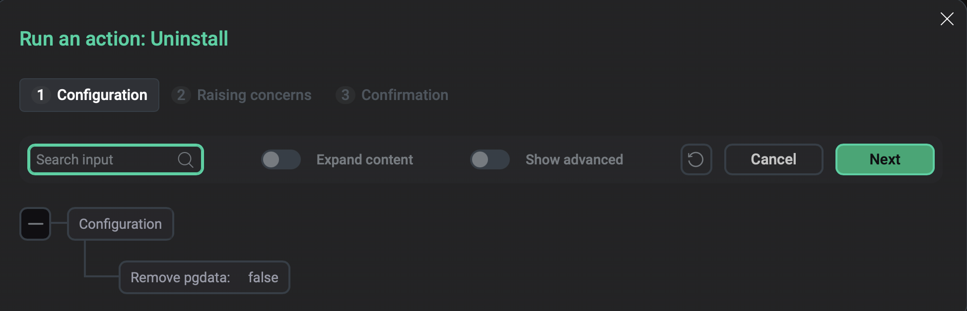 The Uninstall window
