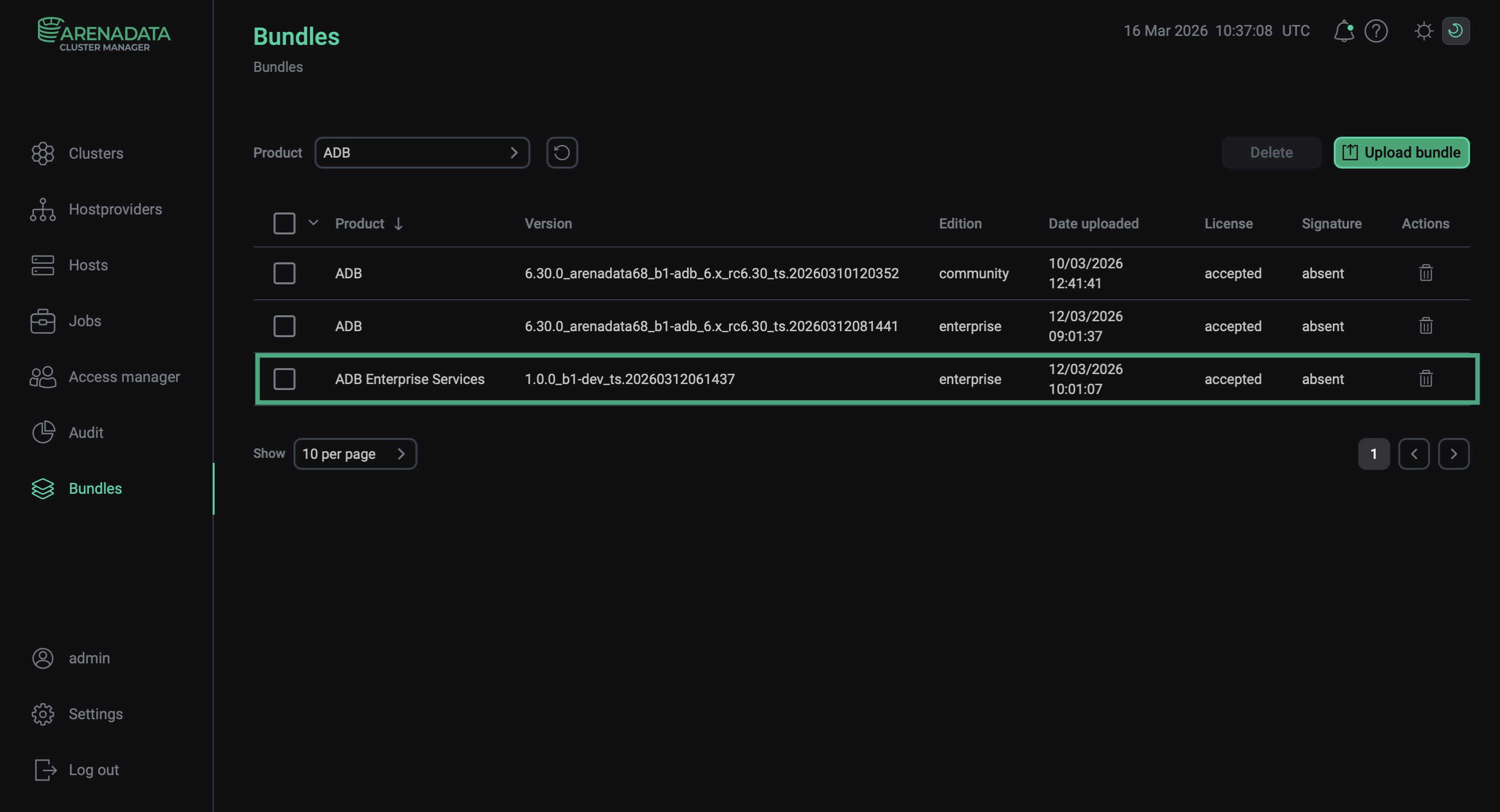 The result of successful uploading a bundle