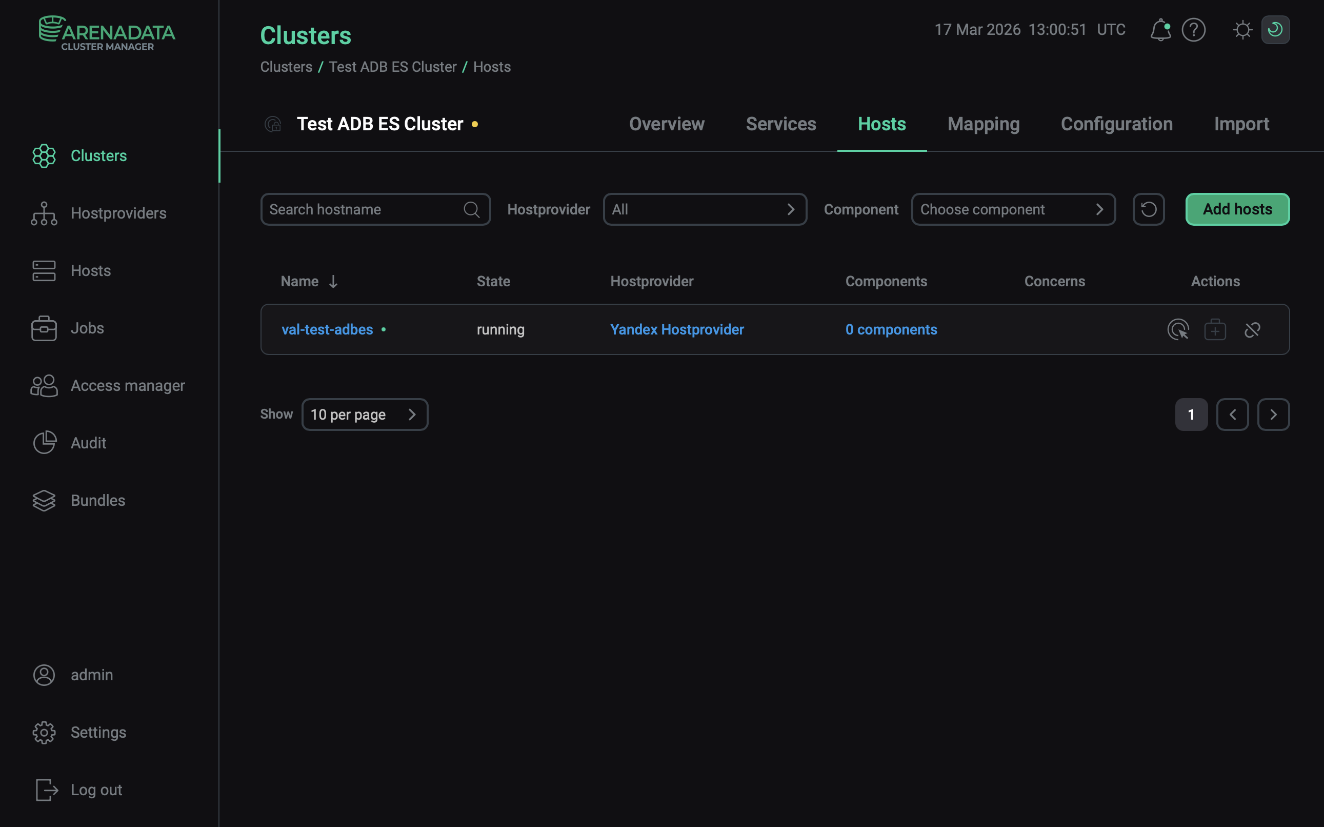 The result of successful adding hosts to a cluster