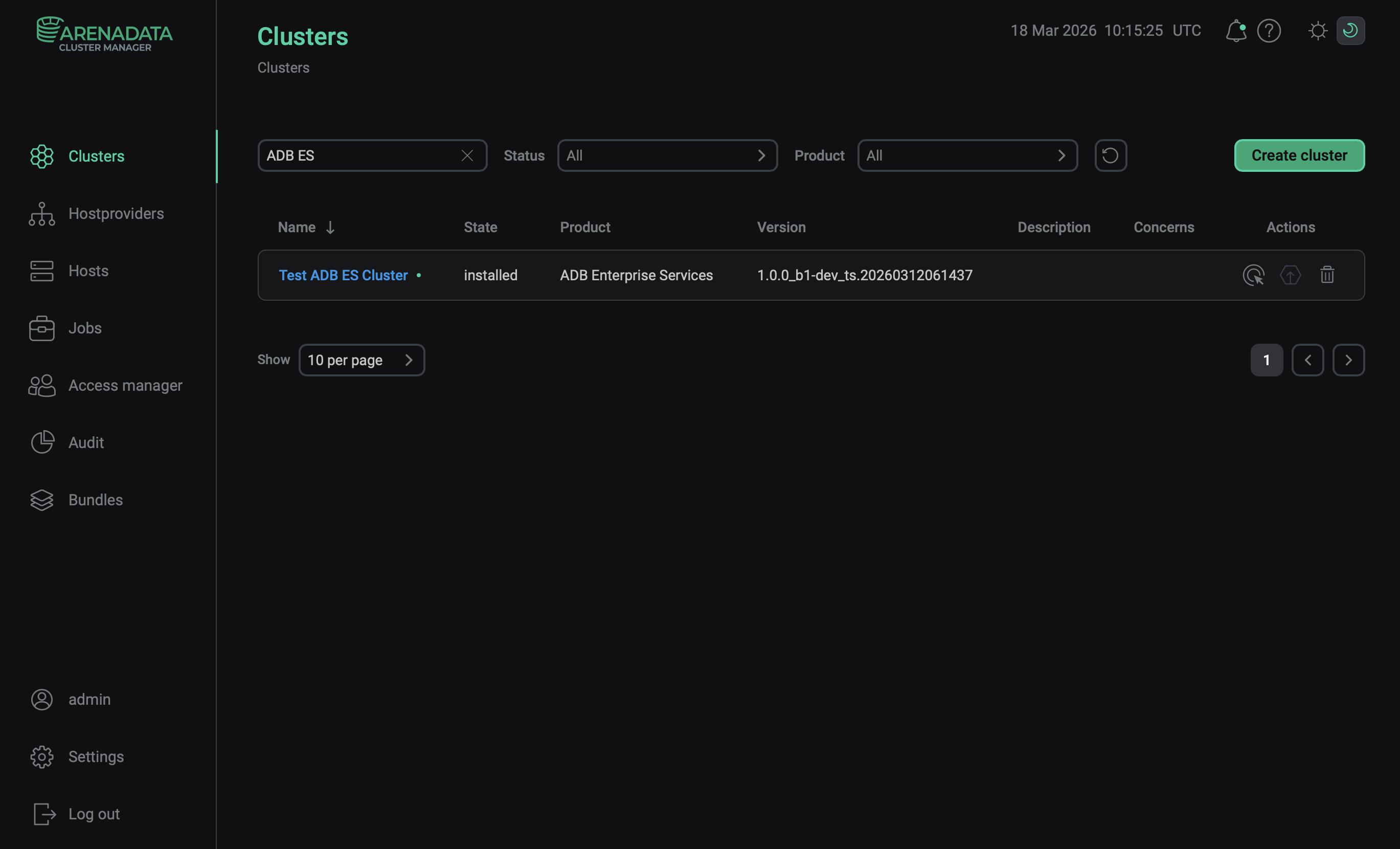 The cluster state after successful installation