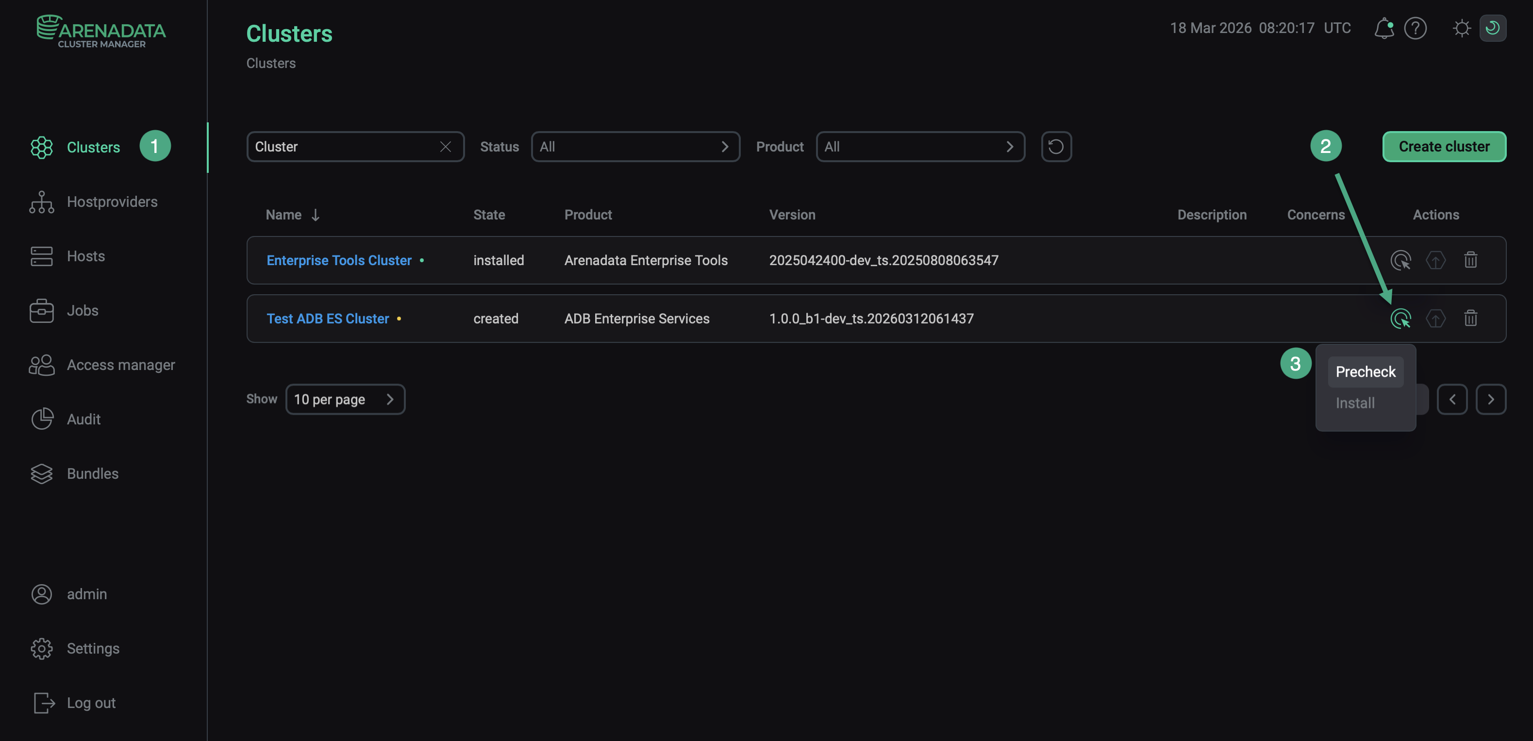 Run a cluster precheck