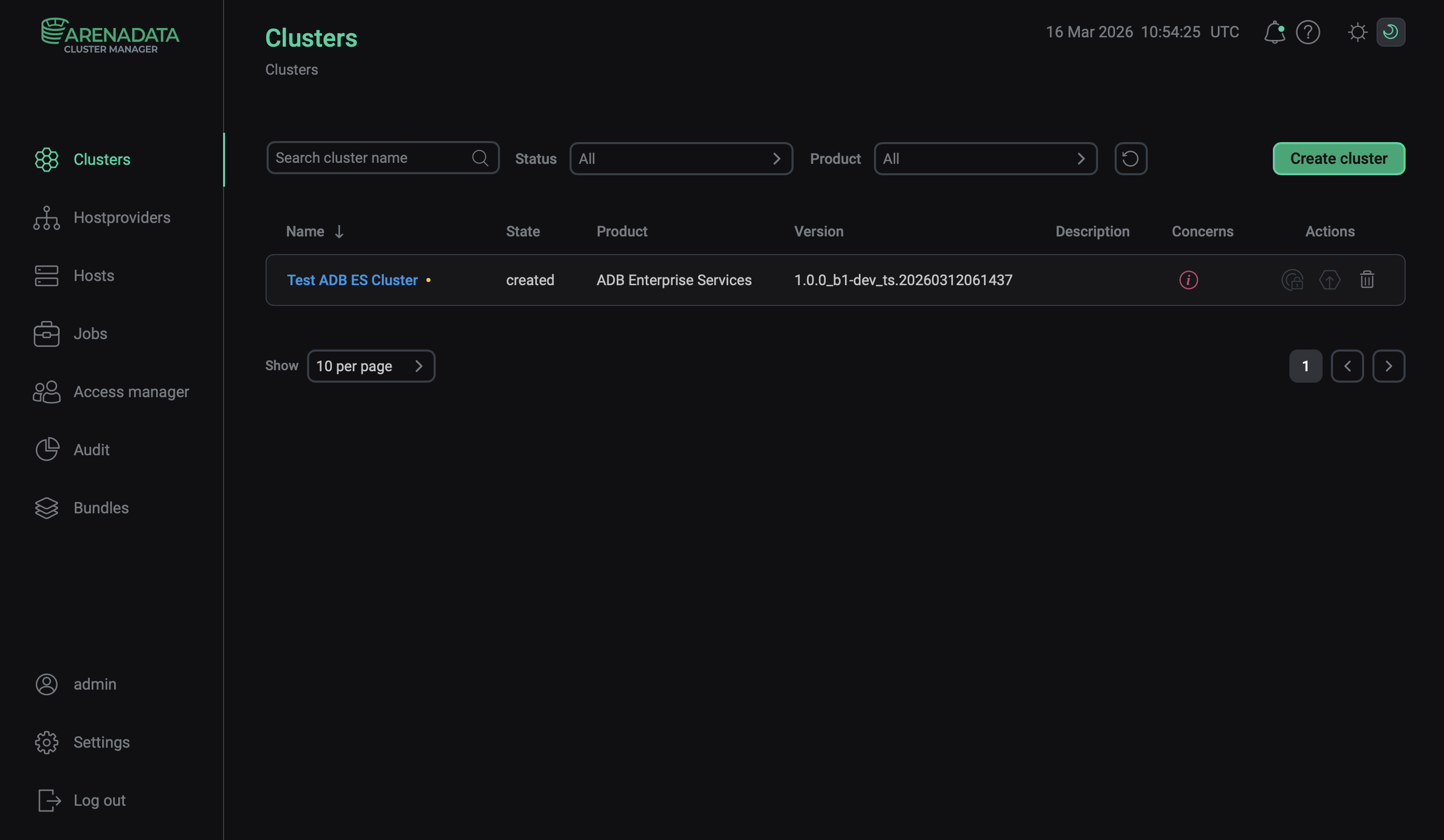 The result of successful cluster creation