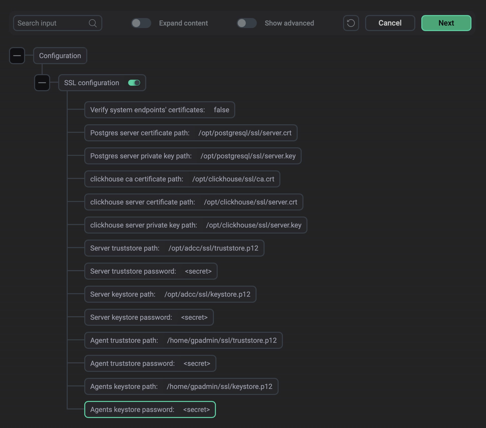 The Manage SSL window