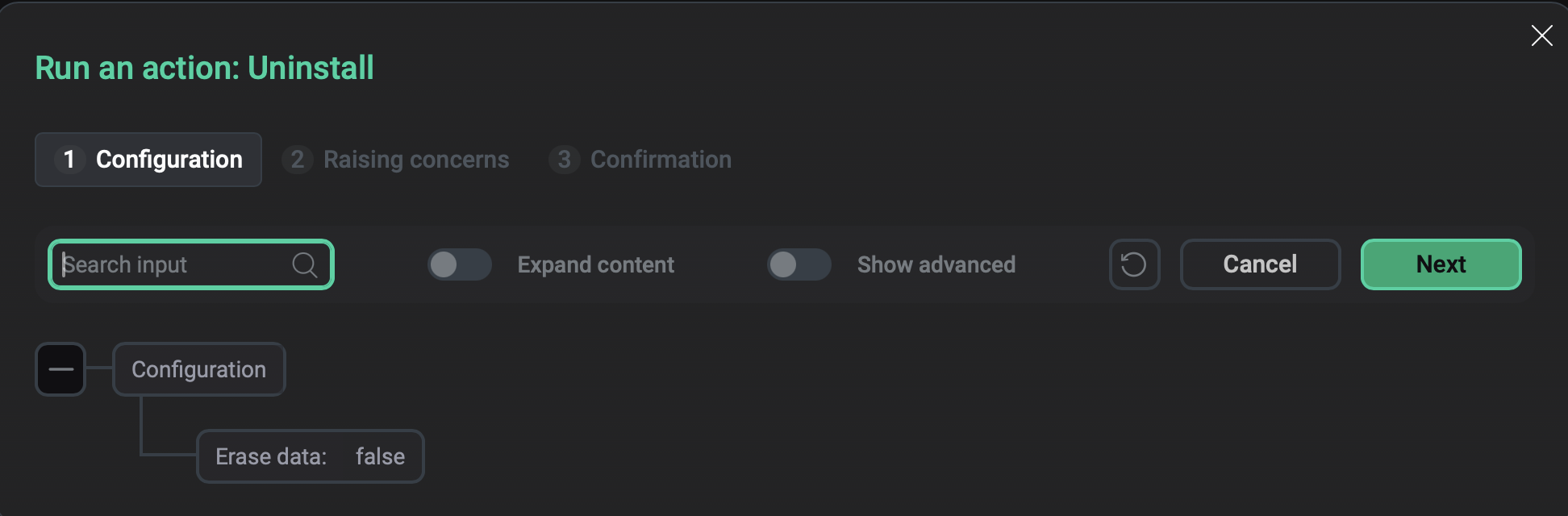 The Uninstall window