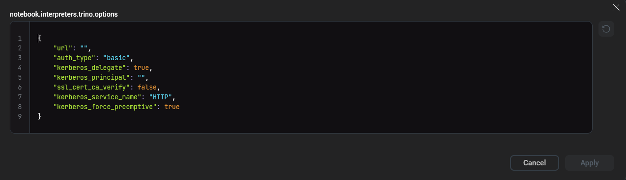 Example of a json configuration parameter
