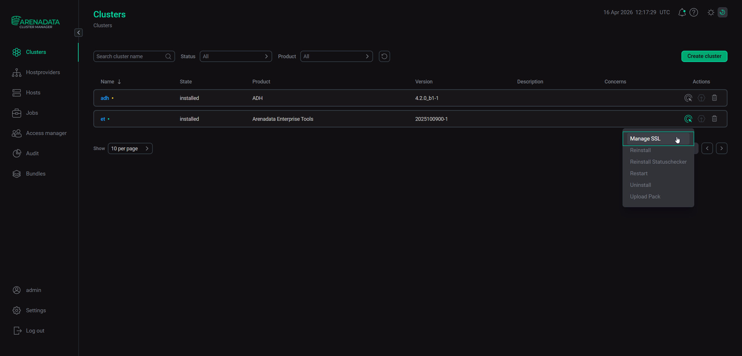 Execute the Manage SSL action