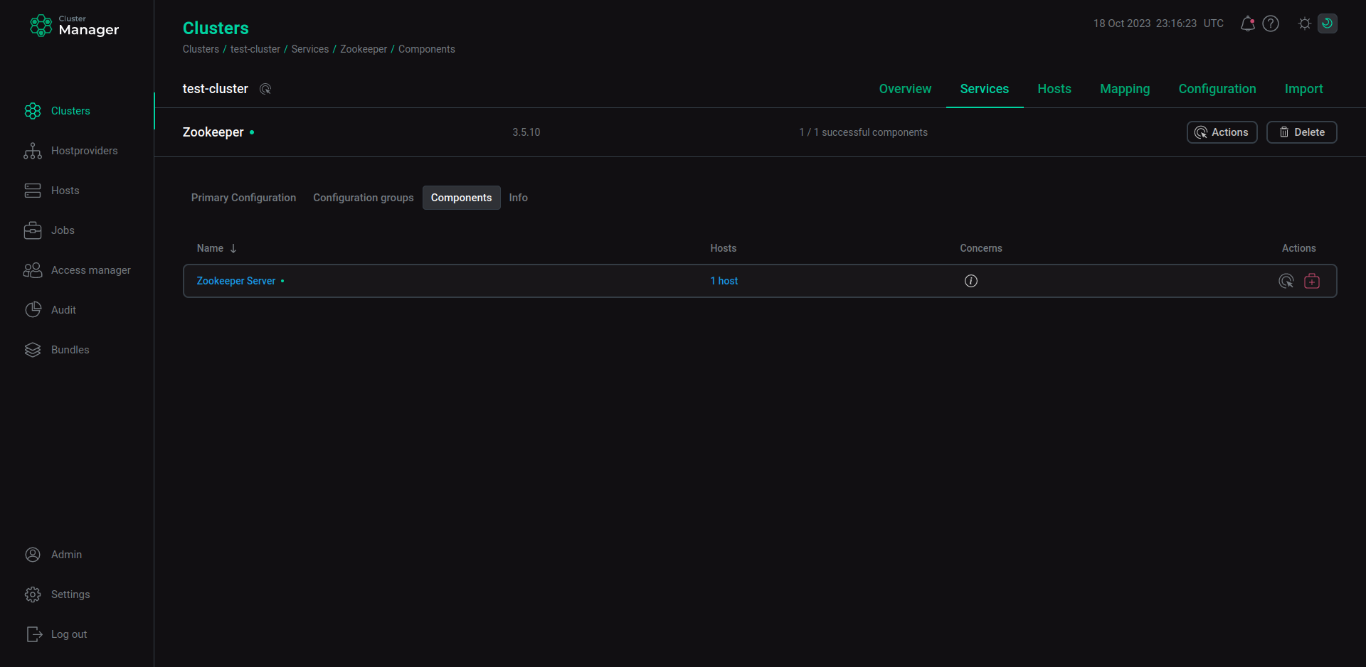 Components tab in ADCM