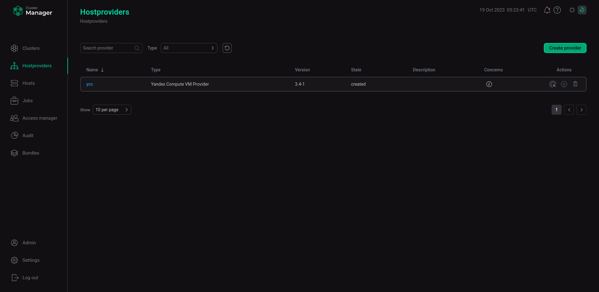 Hostproviders section in ADCM