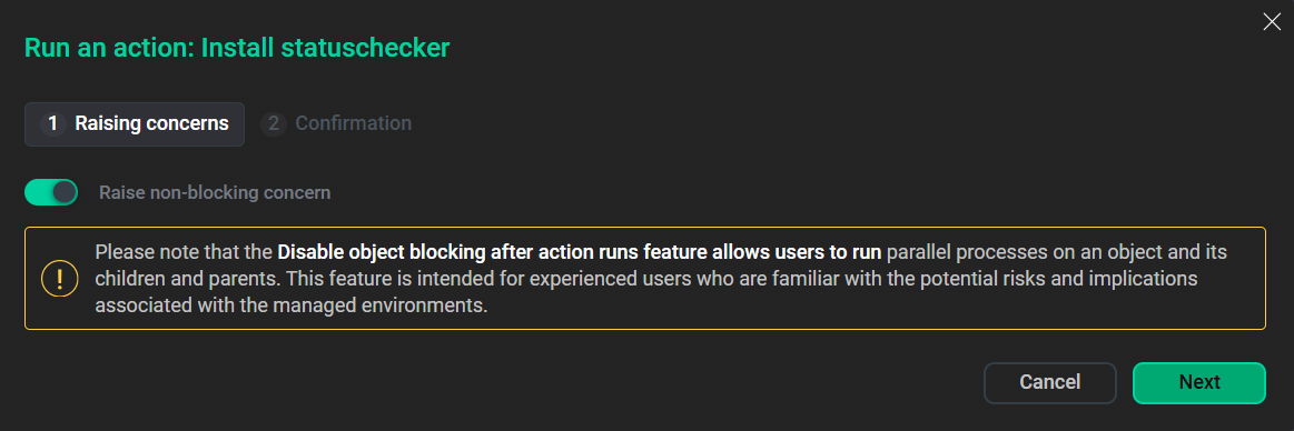 Run an action in the non-blocking mode