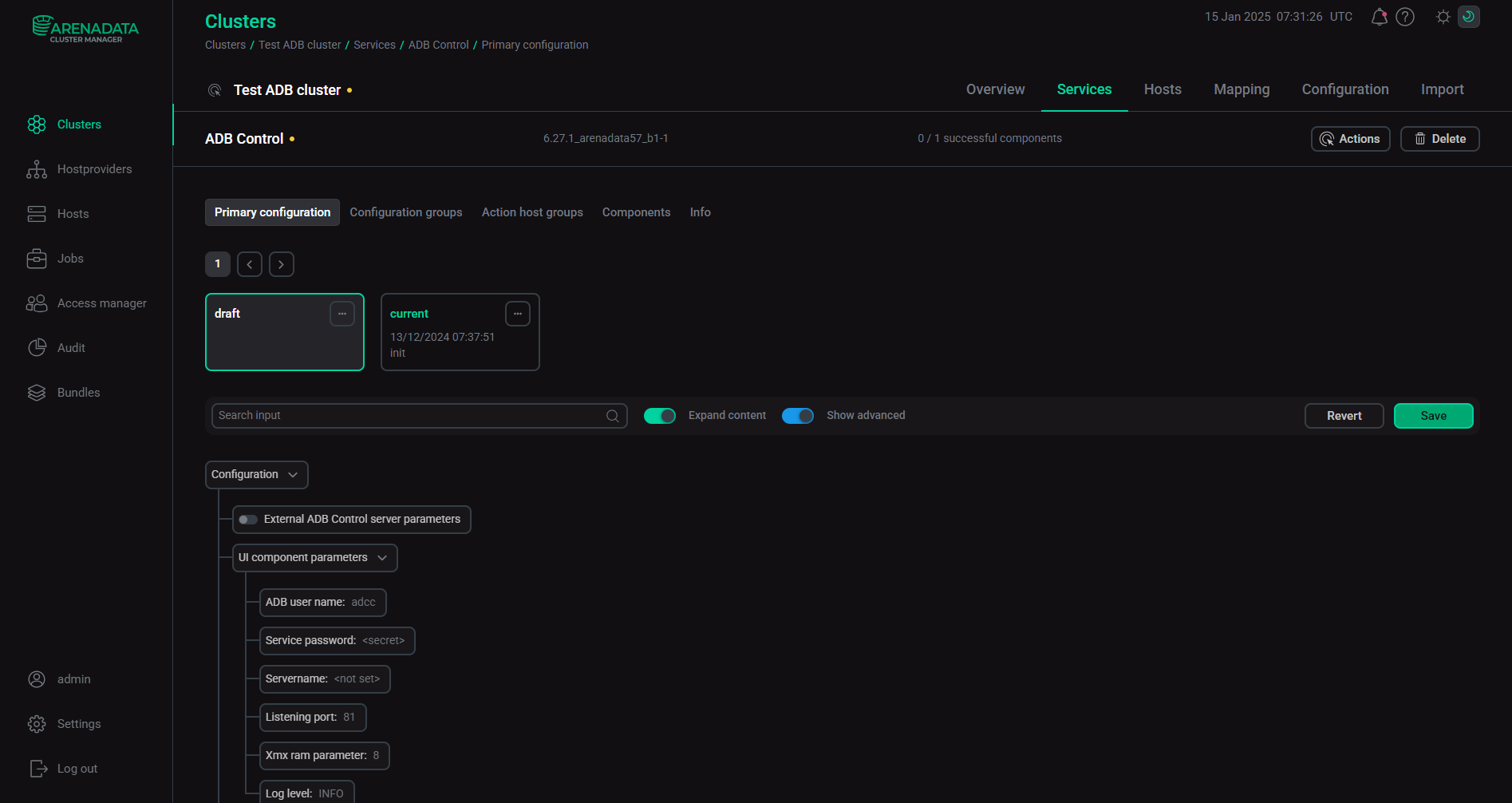 The Primary configuration tab for the ADB Control service