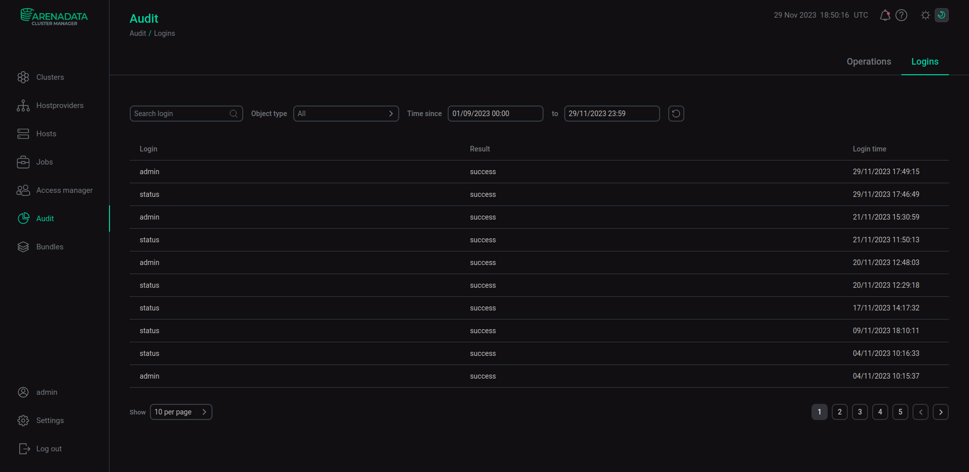 Logins subsection