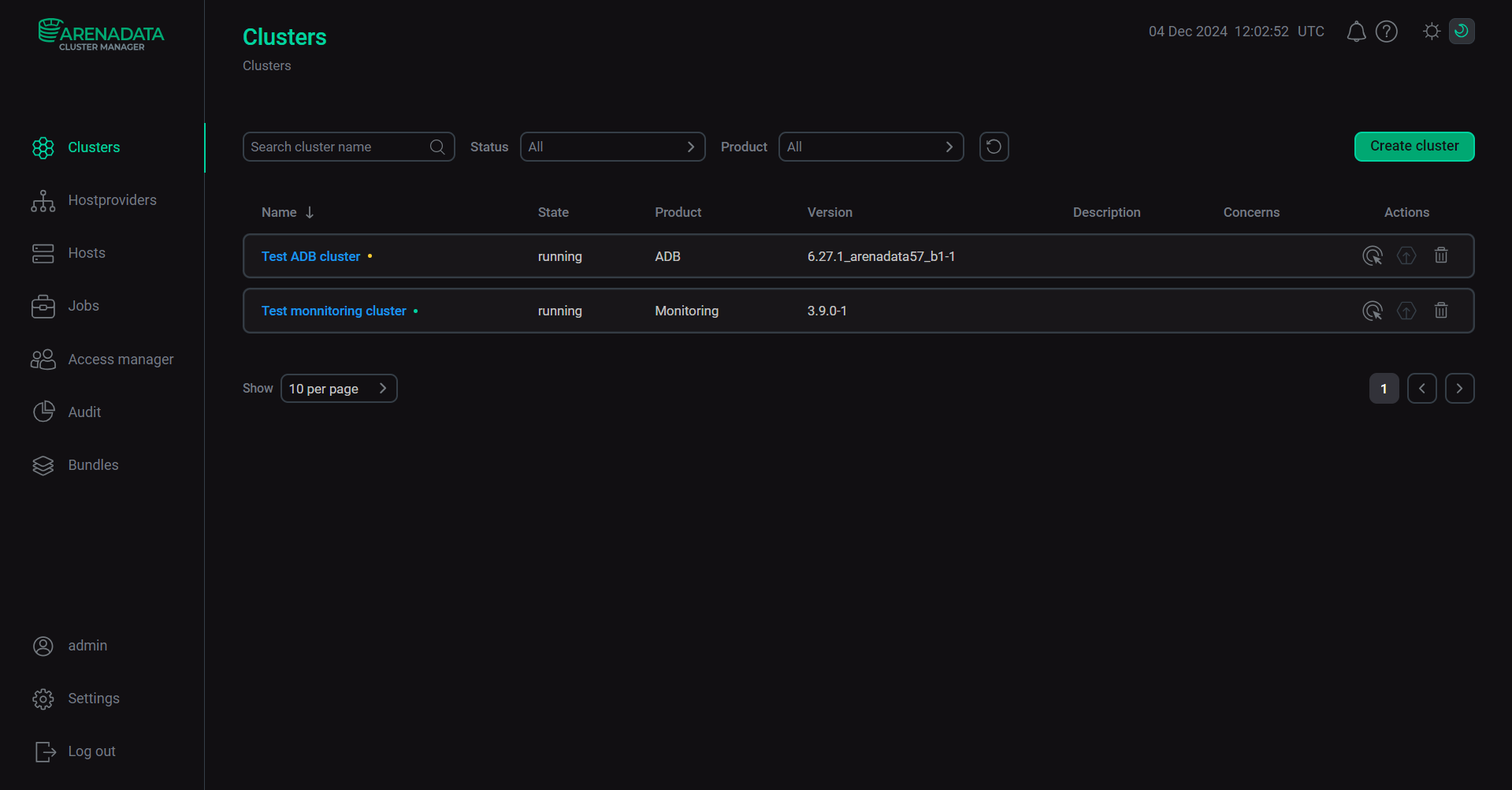 The Clusters tab