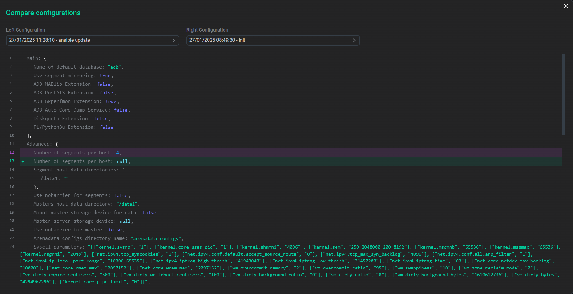The Compare configurations window