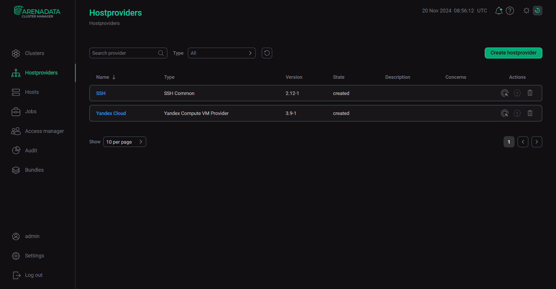 The Hostproviders tab