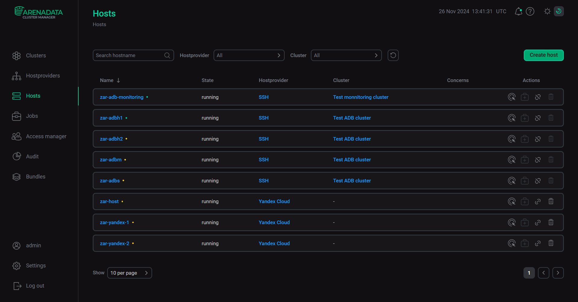 The Hosts tab