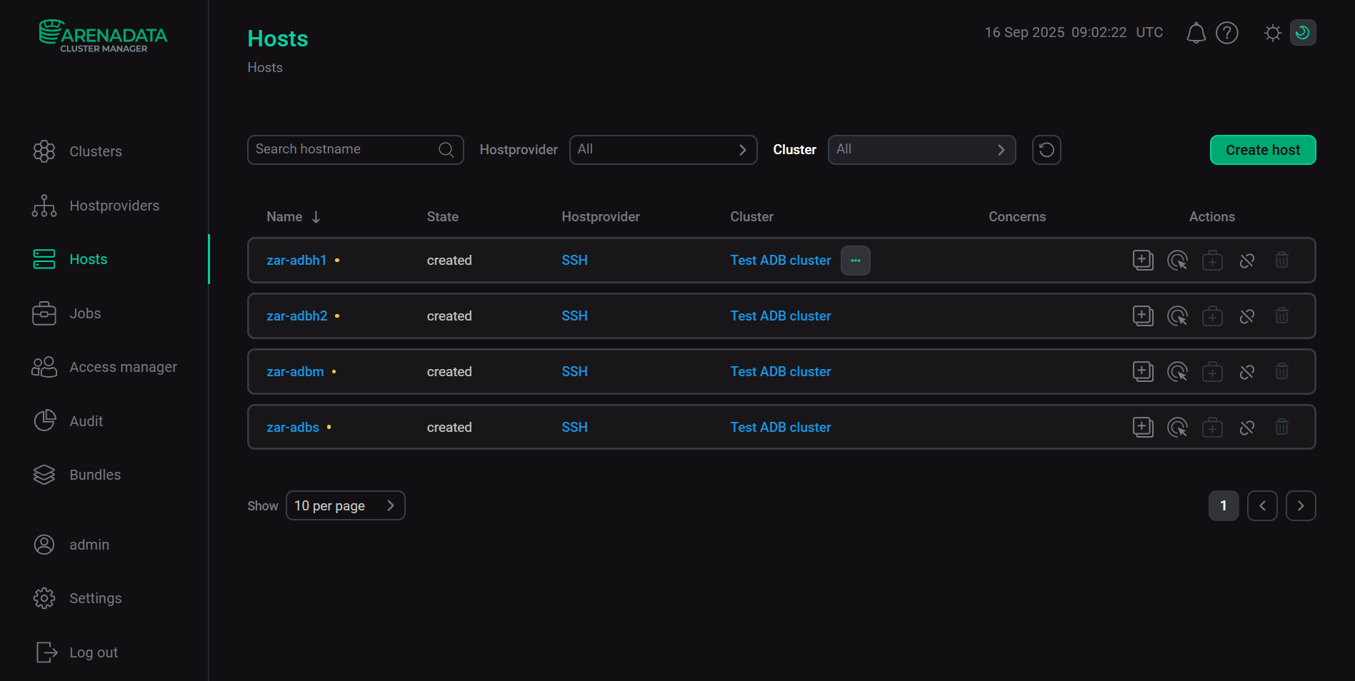 The Hosts tab
