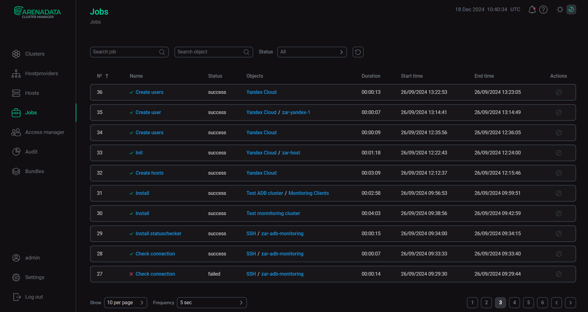 The Jobs tab