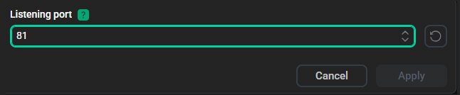 The Listening port dialog