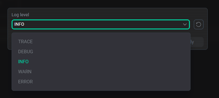 The Log level dialog