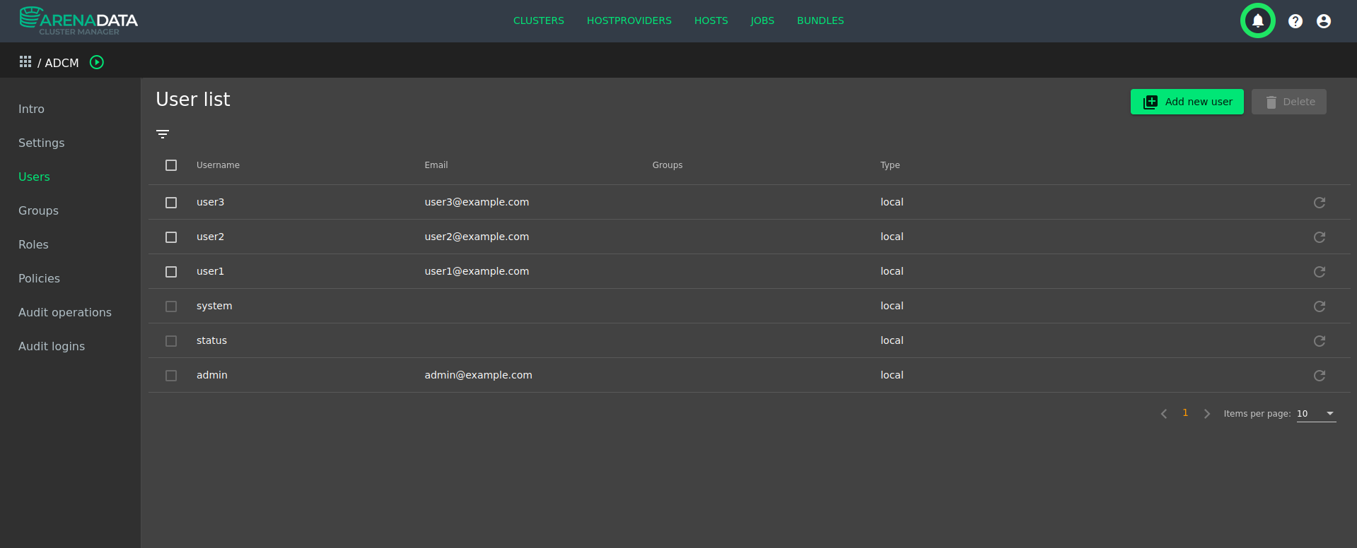 User list before migration