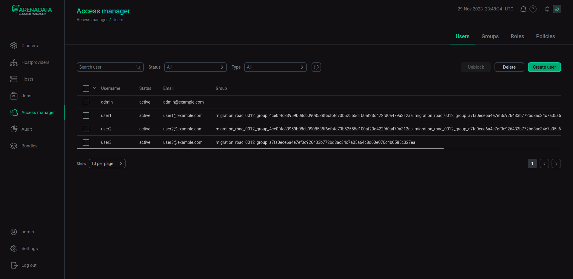 User list after migration