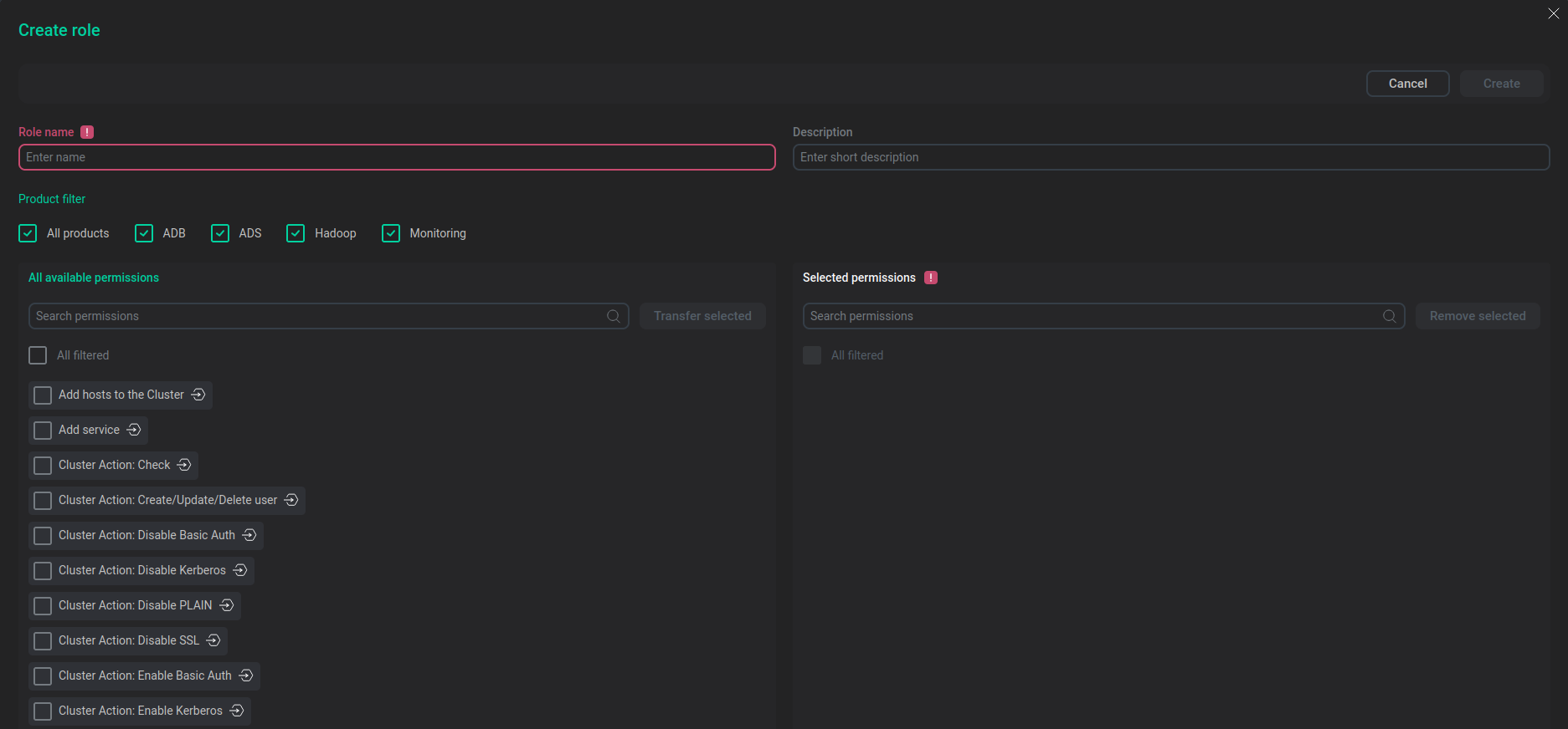 Create role window