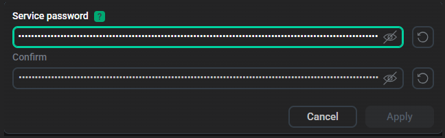 The Service password dialog