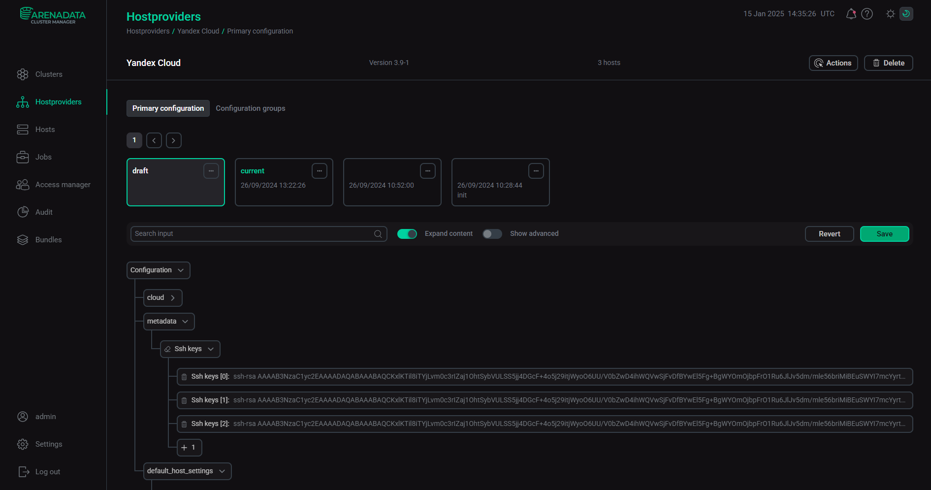 The Primary configuration tab for the Yandex Cloud hostprovider