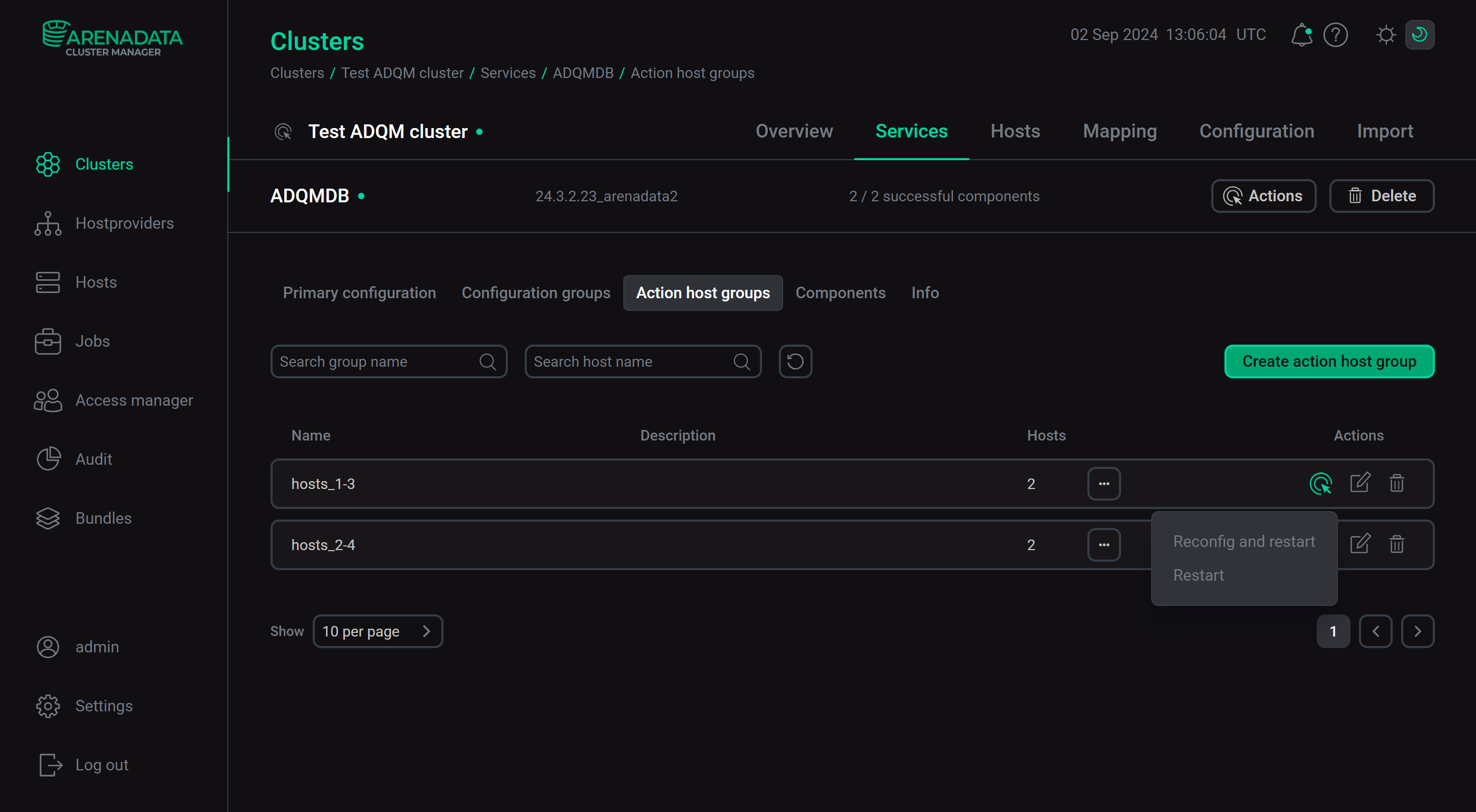Actions allowed to be performed on hosts in the group